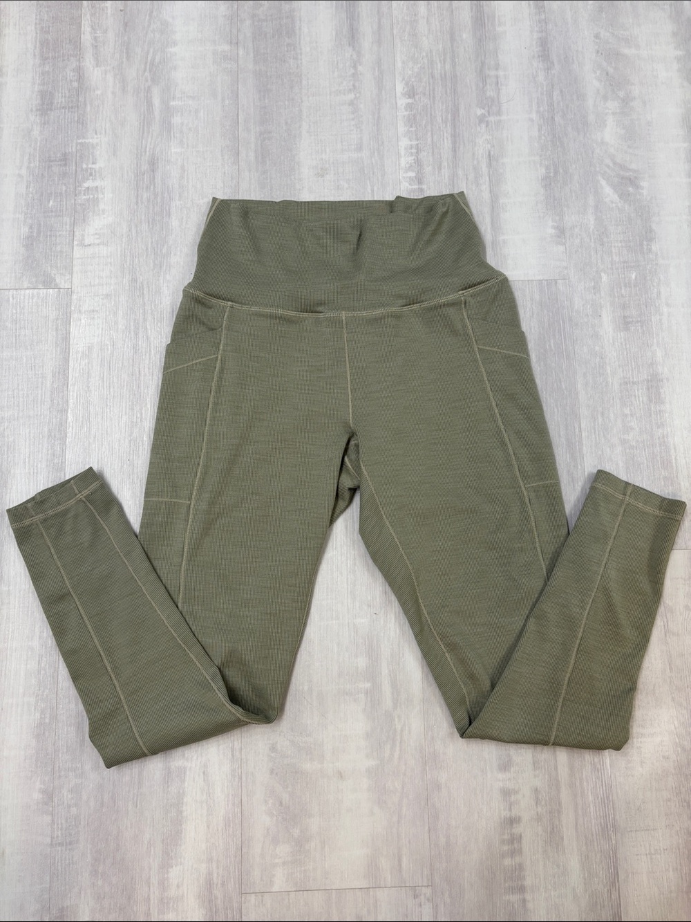 PrAna Olive Green High-Waist Performance Leggings Ribbed Medium
